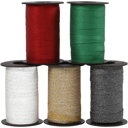 Geschenkband, sortierte Farben, B: 10 mm, Glitzer, 100 m/ 5 Stk.